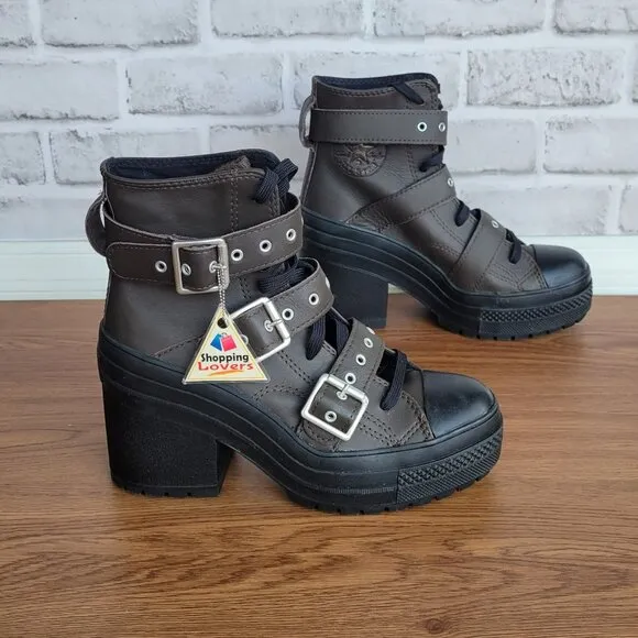 ⭐Converse Chuck 70 De Luxe Heel Leather &amp; Buckles Sz 7 Women Boots Brown A12209C