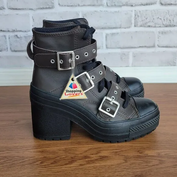 ⭐Converse Chuck 70 De Luxe Heel Leather &amp; Buckles Sz 7 Women Boots Brown A12209C