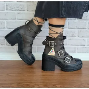 ⭐Converse Chuck 70 De Luxe Heel Leather &amp; Buckles Sz 7 Women Boots Brown A12209C