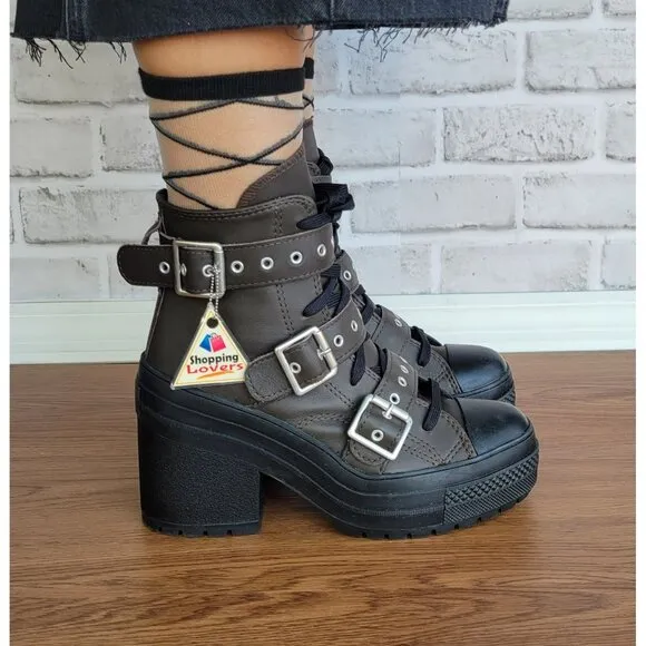 ⭐Converse Chuck 70 De Luxe Heel Leather &amp; Buckles Sz 7 Women Boots Brown A12209C