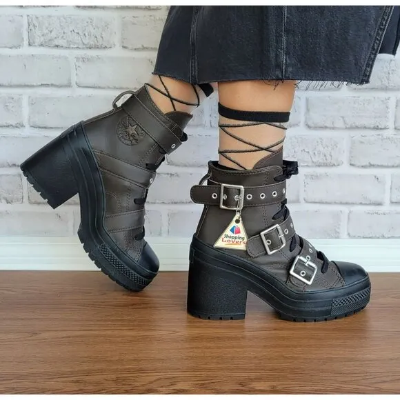 ⭐Converse Chuck 70 De Luxe Heel Leather &amp; Buckles Sz 7 Women Boots Brown A12209C