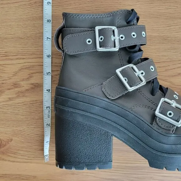 ⭐Converse Chuck 70 De Luxe Heel Leather &amp; Buckles Sz 7 Women Boots Brown A12209C