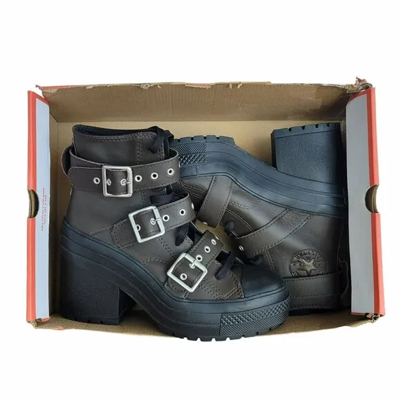 ⭐Converse Chuck 70 De Luxe Heel Leather &amp; Buckles Sz 7 Women Boots Brown A12209C