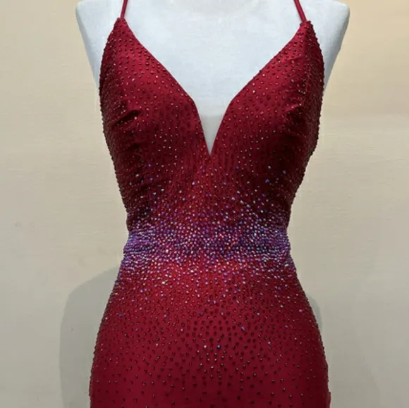 COPY - Beaded short green,blue,red,black open back gown