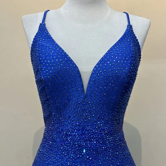 COPY - Beaded short green,blue,red,black open back gown
