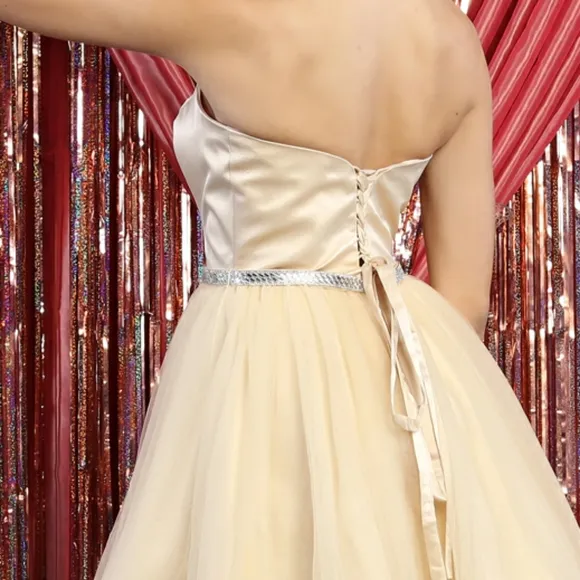 COPY - Champagne gold short strapless formal evening gown
