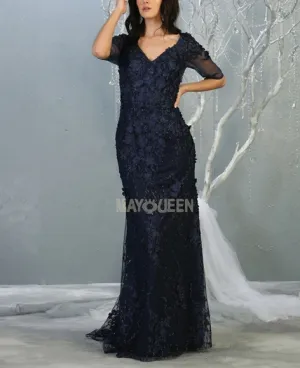COPY - Navy blue lace applique beaded sheath  bridesmaid mother of the bride dr…