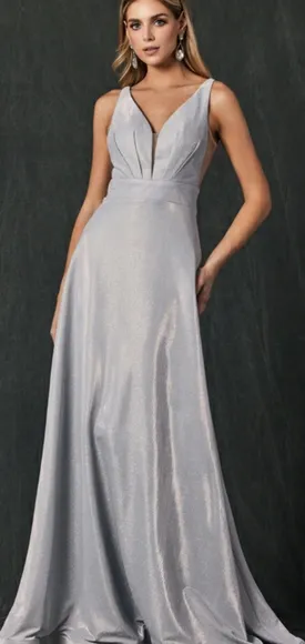 COPY - Navy blue, magenta mauve, silver glitter crepe open back dress