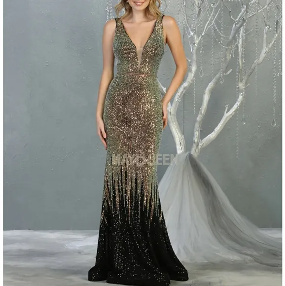COPY - Ombre sequin mermaid gown with semi open back