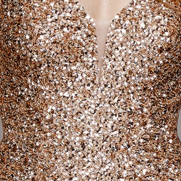 COPY - Sequin fitted formal evening gown with open back pink,blue,gold.