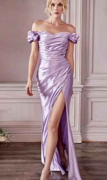 COPY - Sheath gathered off shoulder long prom party pageant dress