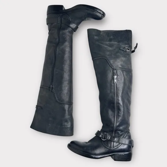 COPY - Steve Madden black leather motorcycle over knee boots