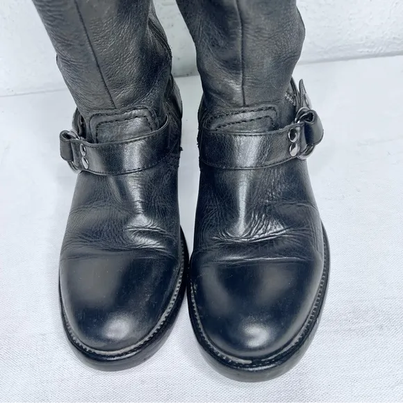 COPY - Steve Madden black leather motorcycle over knee boots