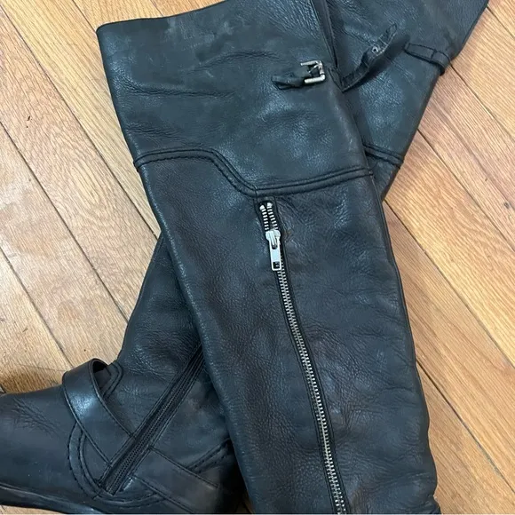 COPY - Steve Madden black leather motorcycle over knee boots