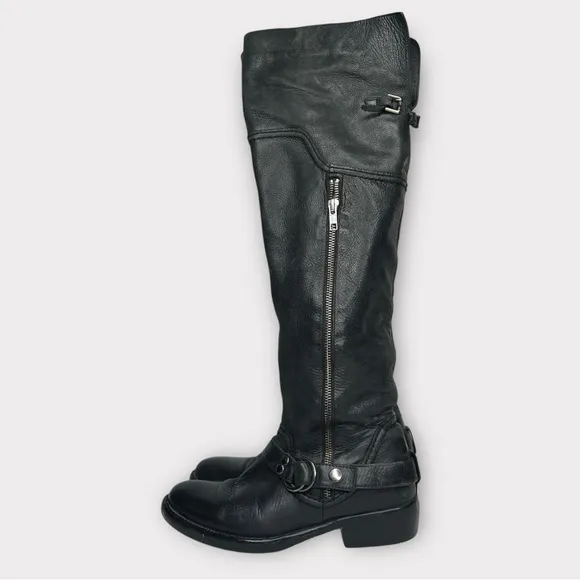 COPY - Steve Madden black leather motorcycle over knee boots