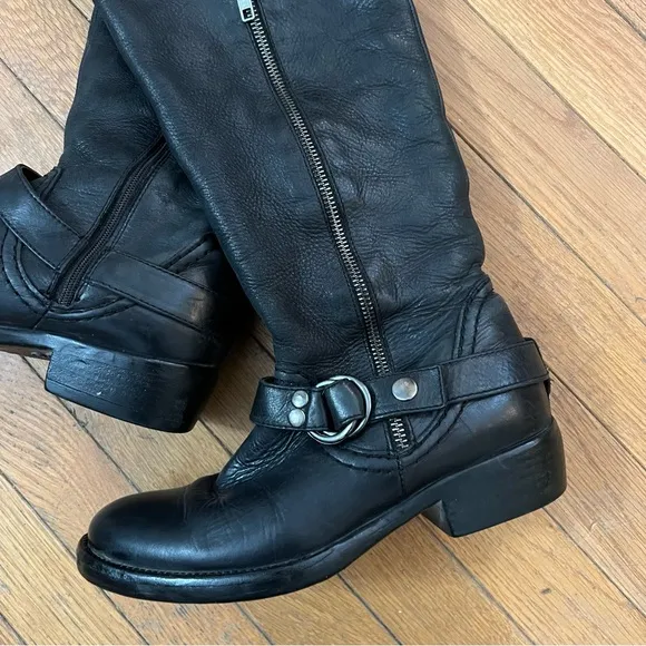 COPY - Steve Madden black leather motorcycle over knee boots