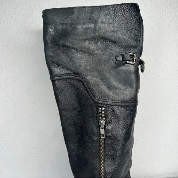COPY - Steve Madden black leather motorcycle over knee boots