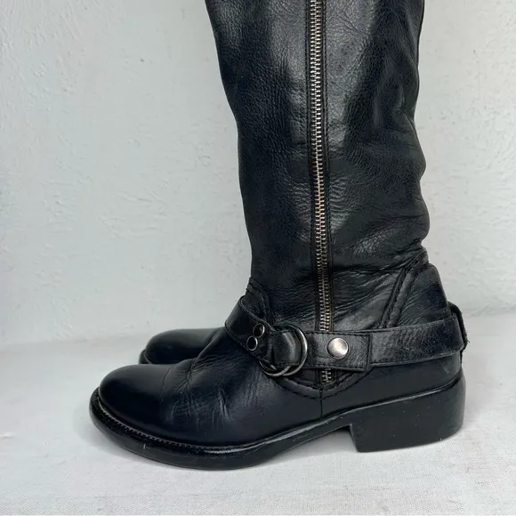 COPY - Steve Madden black leather motorcycle over knee boots