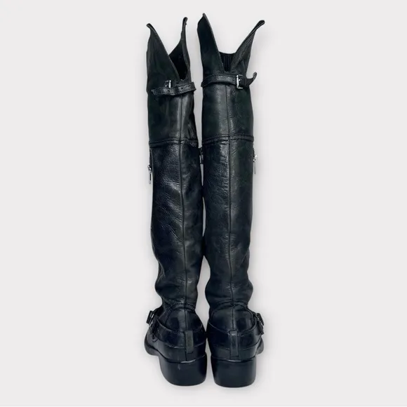 COPY - Steve Madden black leather motorcycle over knee boots