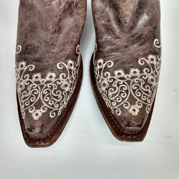 Corral Boots Teens Sz 3.5 T Leather Embroidered Brown Snip Toe Cowgirl A2773