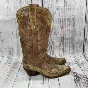 Corral Phoenix Crackle Tan Leather Snip Toe Western Cowgirl Boots Women’s Size 7