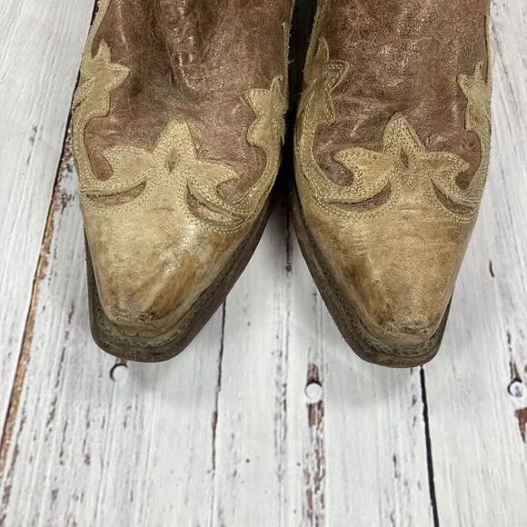 Corral Phoenix Crackle Tan Leather Snip Toe Western Cowgirl Boots Women’s Size 7