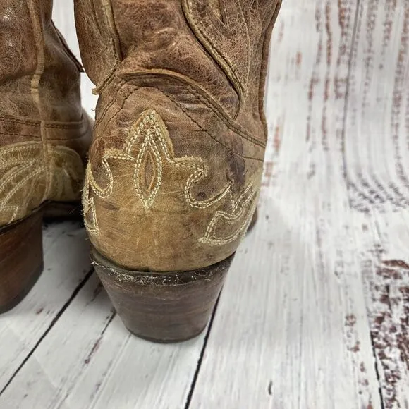 Corral Phoenix Crackle Tan Leather Snip Toe Western Cowgirl Boots Women’s Size 7