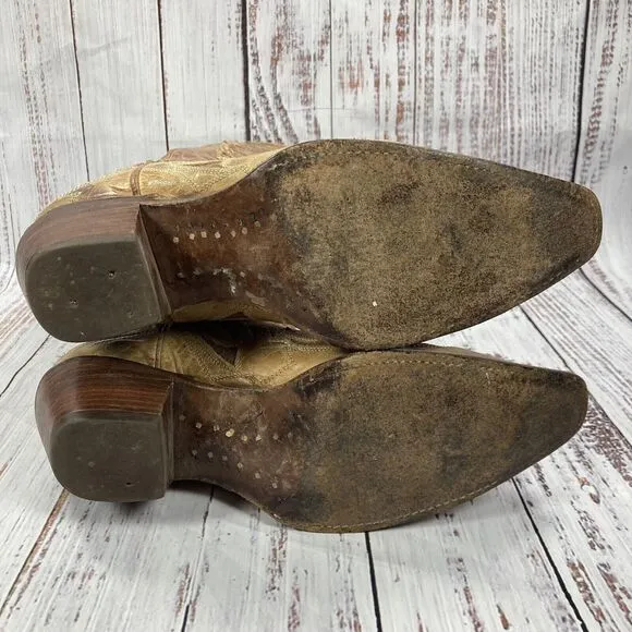 Corral Phoenix Crackle Tan Leather Snip Toe Western Cowgirl Boots Women’s Size 7