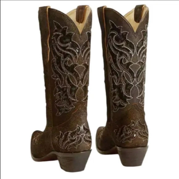 Corral Sequin Brown Leather Western Boot Sz 8 Cowgirl Rodeo Cowboy Sparkle