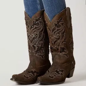 Corral Sequin Brown Leather Western Boot Sz 8 Cowgirl Rodeo Cowboy Sparkle