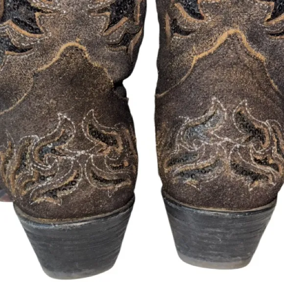Corral Sequin Brown Leather Western Boot Sz 8 Cowgirl Rodeo Cowboy Sparkle