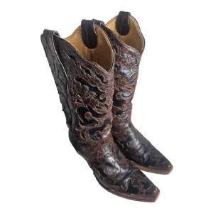 Corral Western Cowgirl Boots Brown &amp; Black Inlays WMN Size 8M Snip Toe C1957