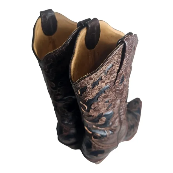 Corral Western Cowgirl Boots Brown &amp; Black Inlays WMN Size 8M Snip Toe C1957