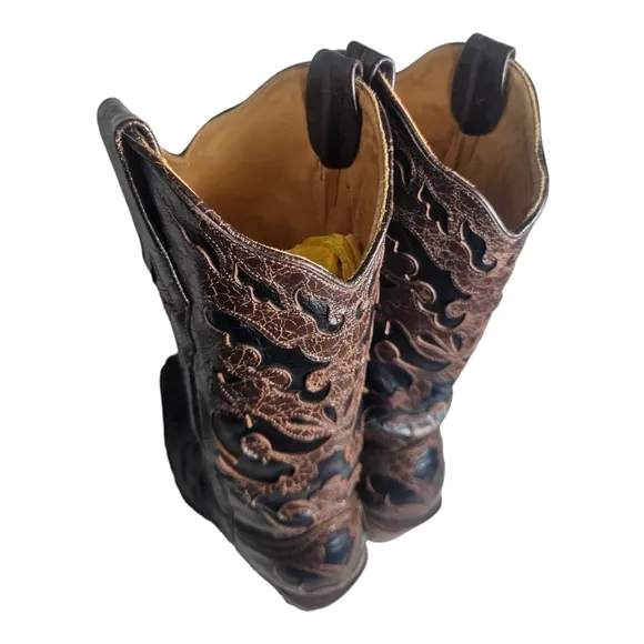 Corral Western Cowgirl Boots Brown &amp; Black Inlays WMN Size 8M Snip Toe C1957