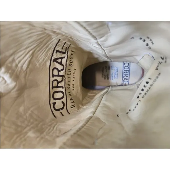 Corral White Glitter Inlay &amp; Crystals Square Toe Western Boots A3397 Size 7.5 M