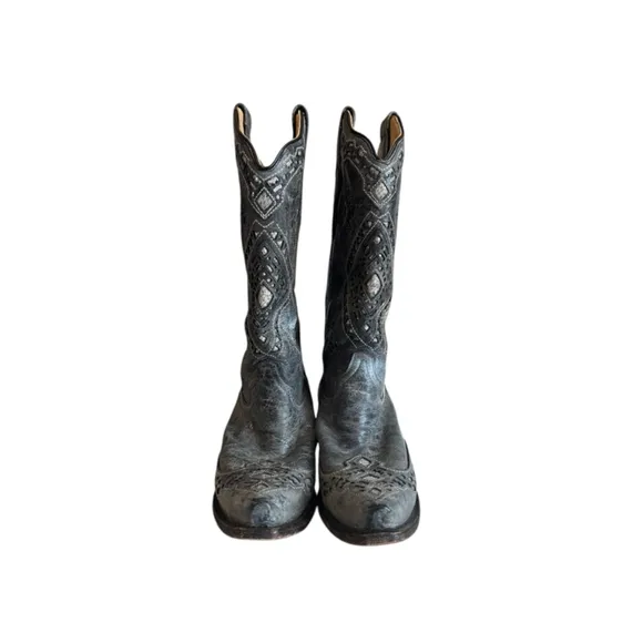 Corral Womens Boots Glitter Inlay Gray Black Silver Western Sz 8M Snip Toe A2963
