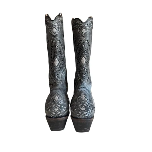 Corral Womens Boots Glitter Inlay Gray Black Silver Western Sz 8M Snip Toe A2963