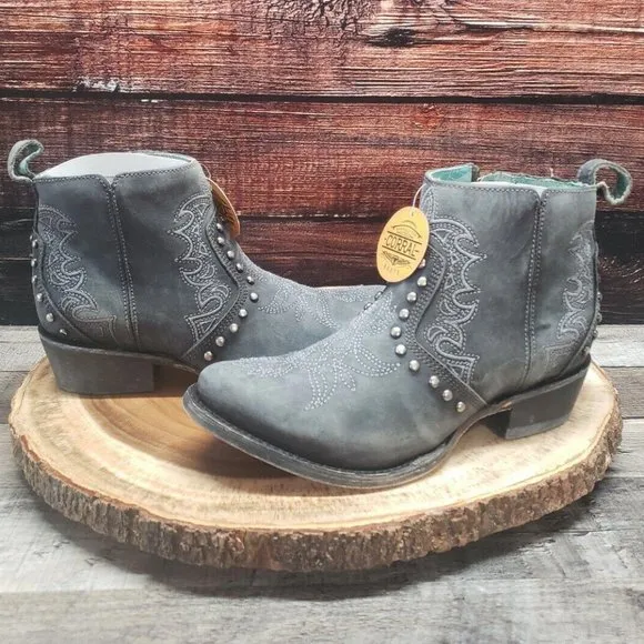 Corral Womens Size 6.5 M C3729 Embroidery And Stud Western Ankle Boots Gray $200