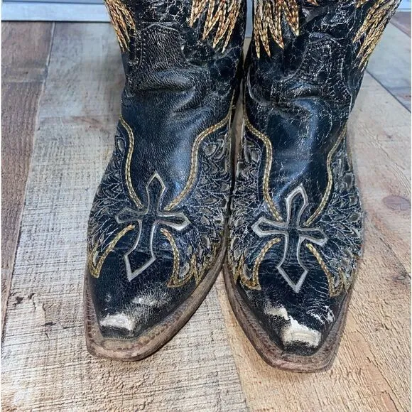 Corral Black/Gold Wings &amp; Cross Cowgirl Boots
