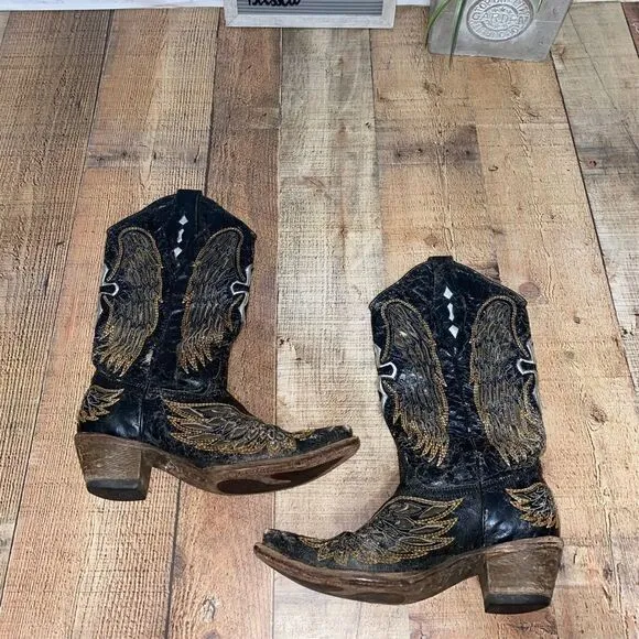 Corral Black/Gold Wings &amp; Cross Cowgirl Boots