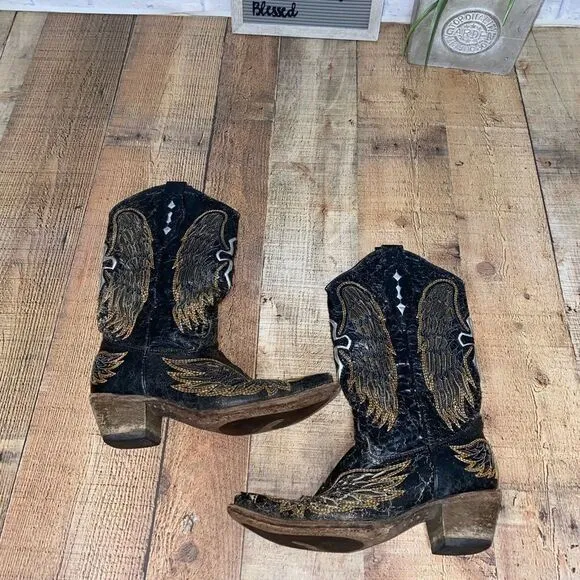 Corral Black/Gold Wings &amp; Cross Cowgirl Boots