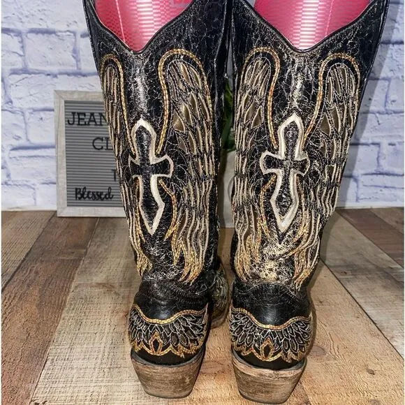 Corral Black/Gold Wings &amp; Cross Cowgirl Boots