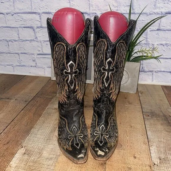 Corral Black/Gold Wings &amp; Cross Cowgirl Boots