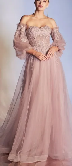 Corset strapless dusty rose,silver,black,champagne gold long dress with sleeve