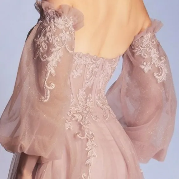 Corset strapless dusty rose,silver,black,champagne gold long dress with sleeve