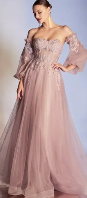 Corset strapless dusty rose,silver,black,champagne gold long dress with sleeve