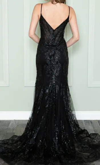 Corset style mermaid long glitter pattern gown