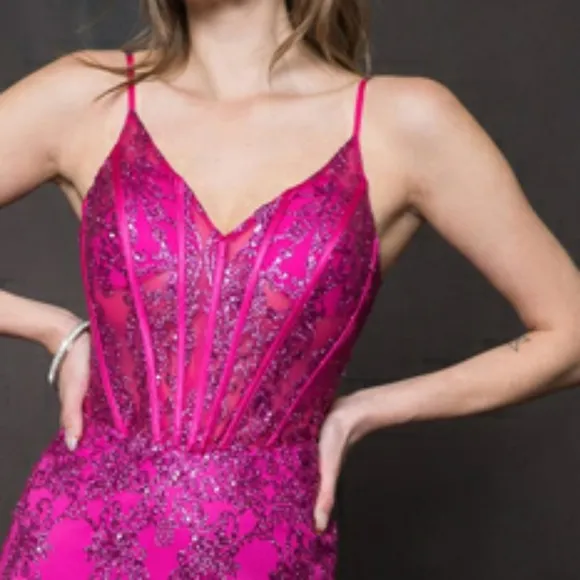 Corset style mermaid long glitter pattern gown