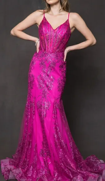 Corset style mermaid long glitter pattern gown