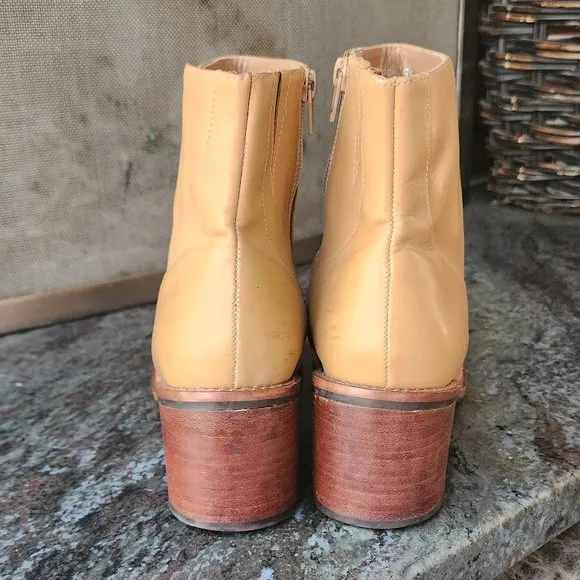 COUP D'ETAT LTD Gold Leather Block Heel Ankle Boots Size 8M